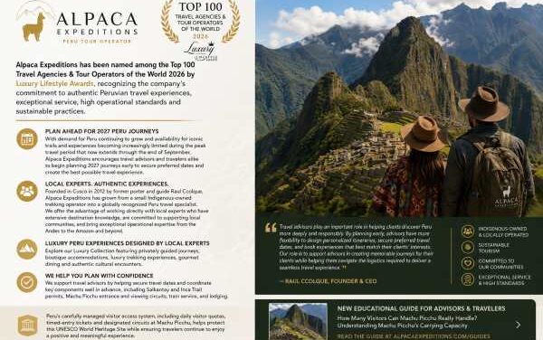 Alpaca Expeditions Wins Global Honor, Eyes Peru 2027