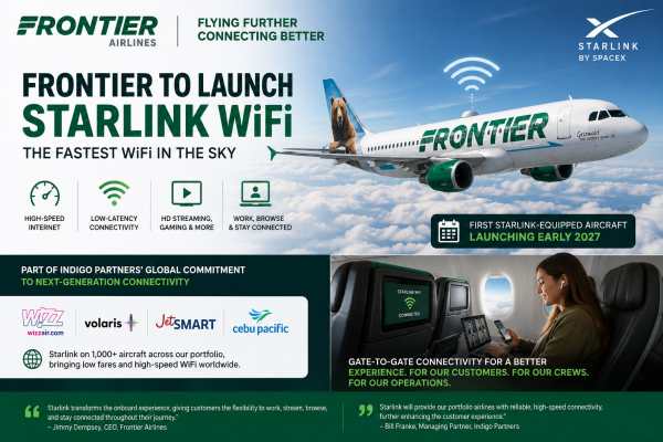 Frontier Airlines Launches Starlink Inflight WiFi