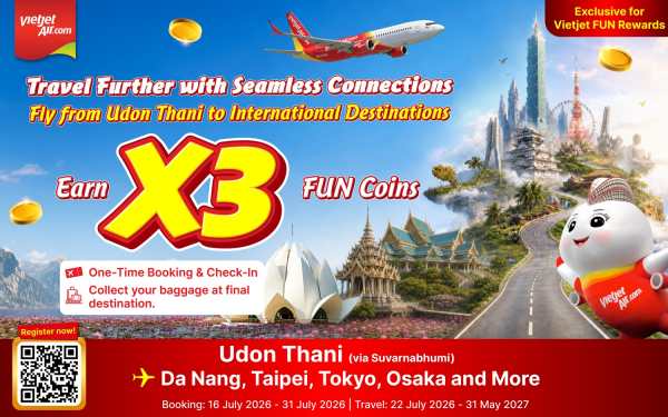 Vietjet Thailand Boosts Udon Thani with 50% Sky ConX