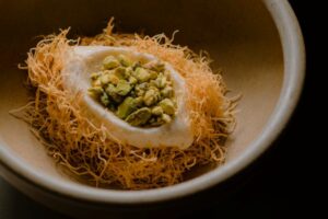 Aalia new menu_ Black cardamom ice cream with barberry chew, kataifi and pistachio_Credit Jiwon Kim