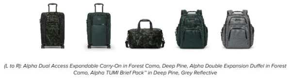 Alpha Dual Access Expandable Carry-On in Forest Camo, Deep Pine, Alpha Double Expansion Duffel in Forest