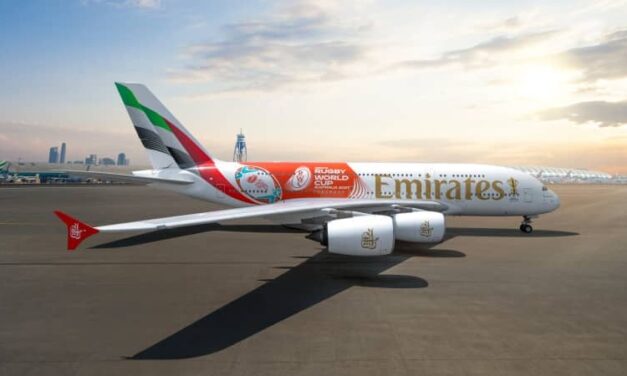 Emirates A380 Rugby World Cup Livery Lands in Sydney