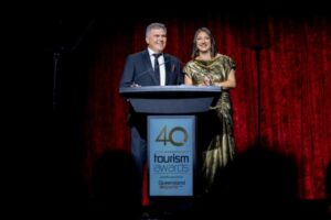 Craig Davidson CEO of Tourism and Events Queensland and Natassia Wheeler CEO of the Queensland Tourism Industry Council at last year's Gala