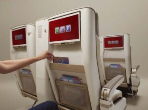 Emirates' new electric Premium Economy seat featuring wireless charger and IFE HDR touchscreen