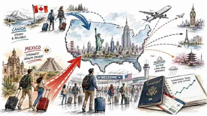 US Travel Gains as Mexico Powers June Visitor Growth