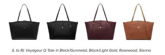 Voyageur Q Tote in Black Gunmetal, Black Light Gold, Rosewood, Sienna