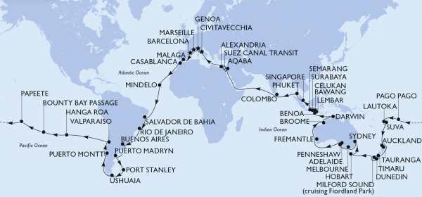 MSC Cruises 2029: Epic 119-Night World Voyage