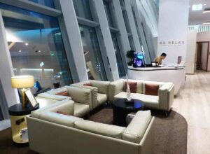 The glamorous entrance to the Etihad Business Class lounge spa
